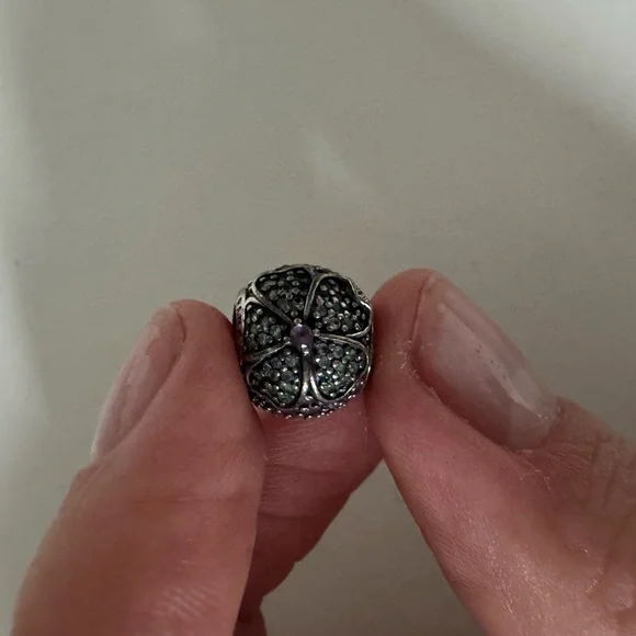 Pandora Sterling Silver Flower Charm Pave CZ & Purple Stone Authentic EUC - Picture 3 of 4